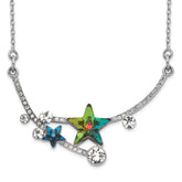 Sterling Silver RH-plated Multi-color Crystal Star w/2in ext Necklace